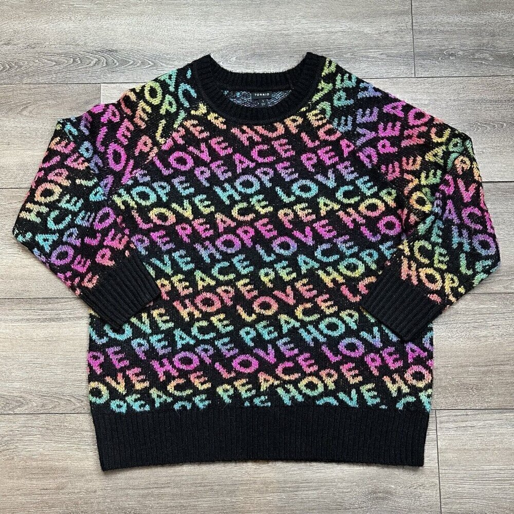 Torrid Peace Love Hope Vegan Cashmere Pullover Crew Sweater Women's Size 1